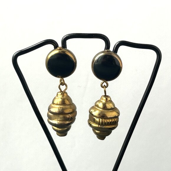 Brass + Black Dangly Earrings - Picture 1 of 8